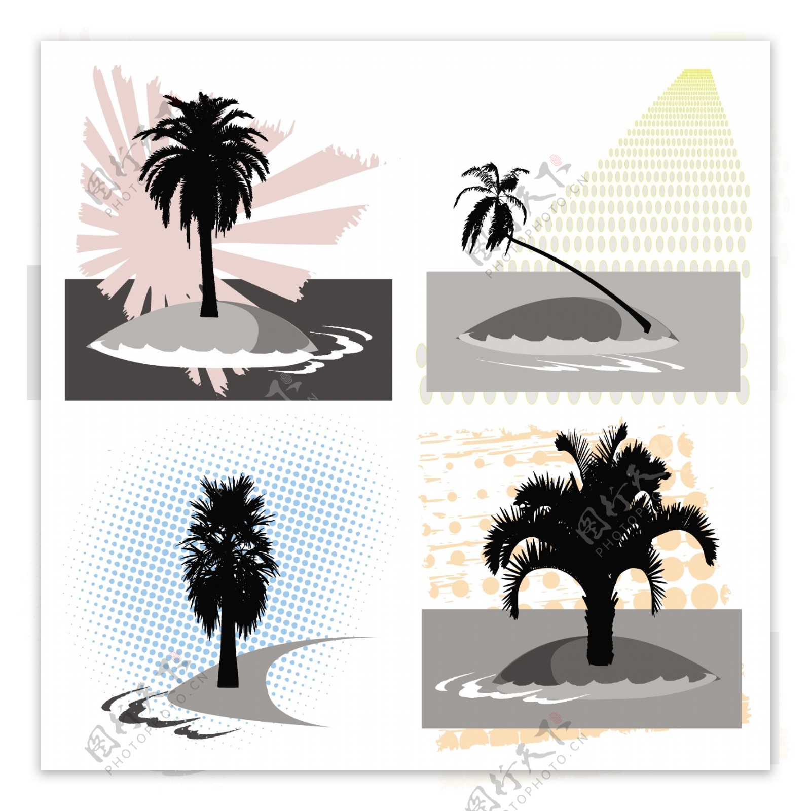 夏日沙滩椰子树剪影图片