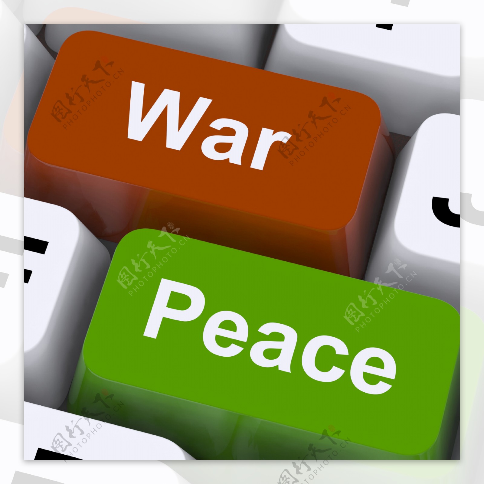 战争和平键显示没有冲突或侵略