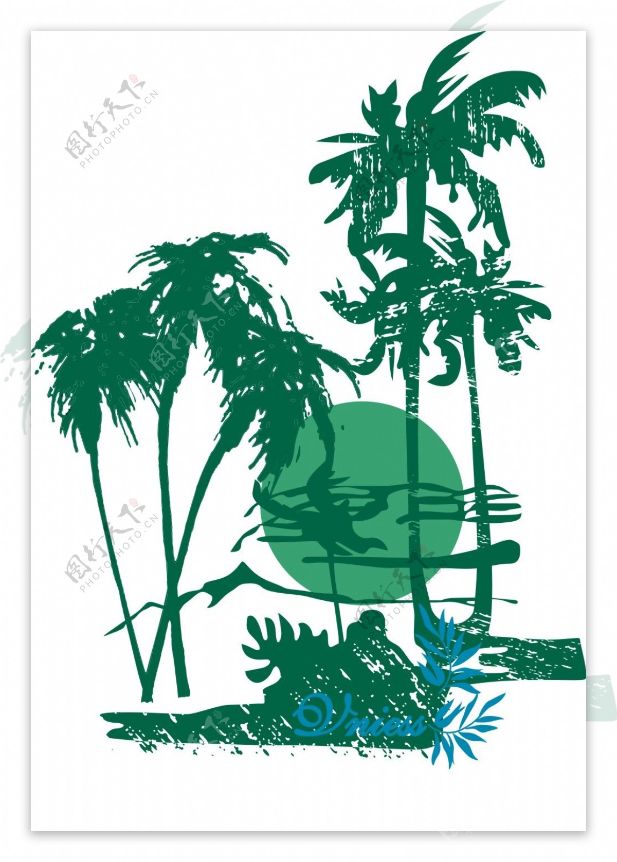 印花矢量图树椰树色彩绿色免费素材