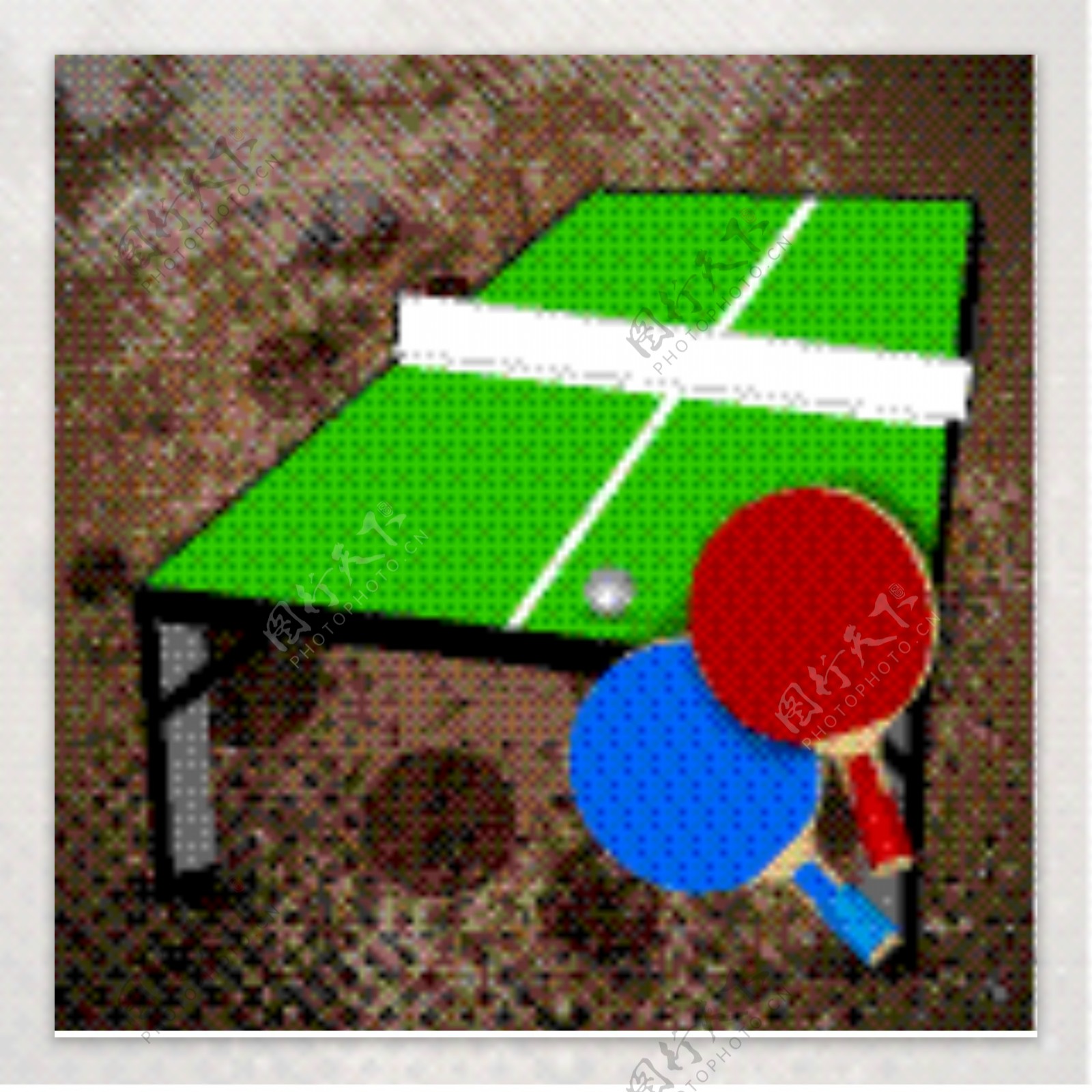 两个乒乓球乒乓球拍和球在蓝表净浅景深
