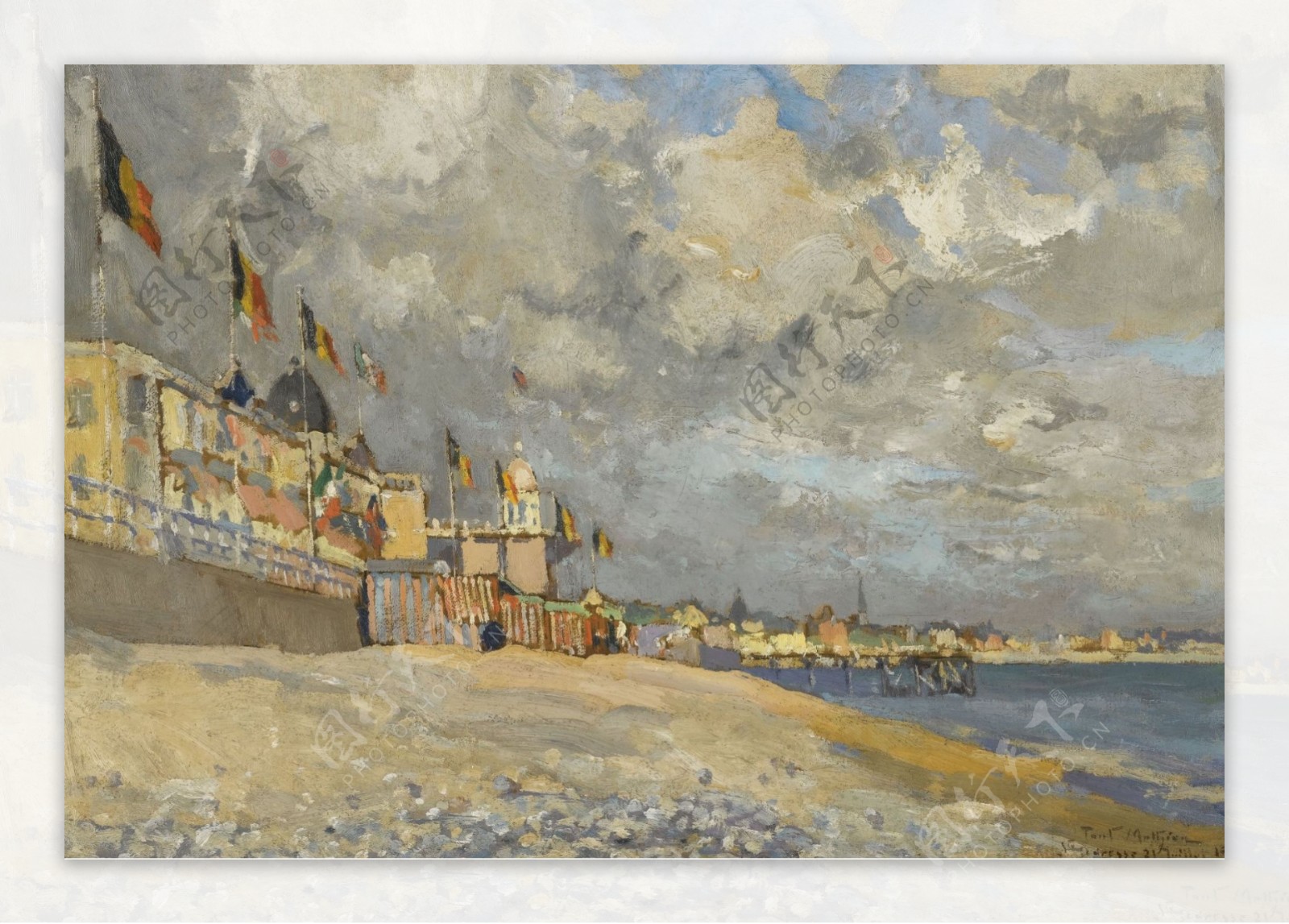 PaulManthieuTheBeachatSaintAdresse1915大师画家风景画静物油画建筑油画装饰画