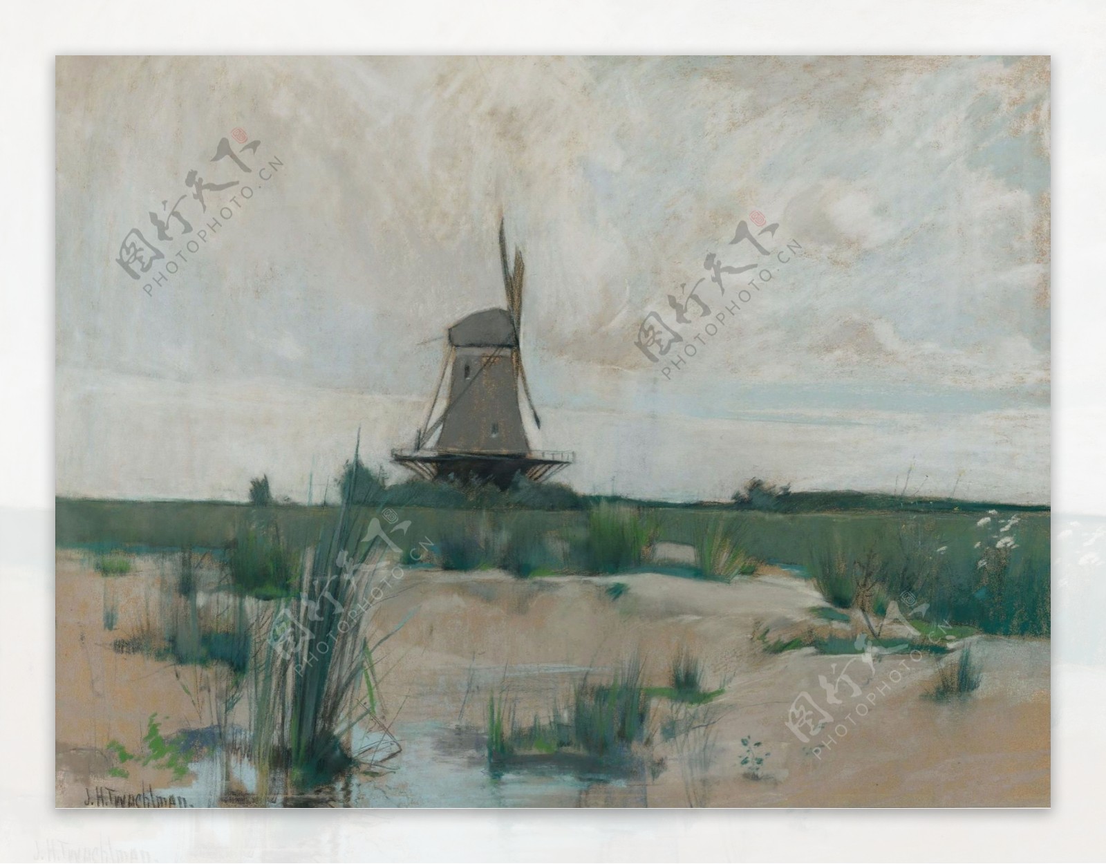 JohnHenryTwachtmanTheWindmill1885大师画家风景画静物油画建筑油画装饰画