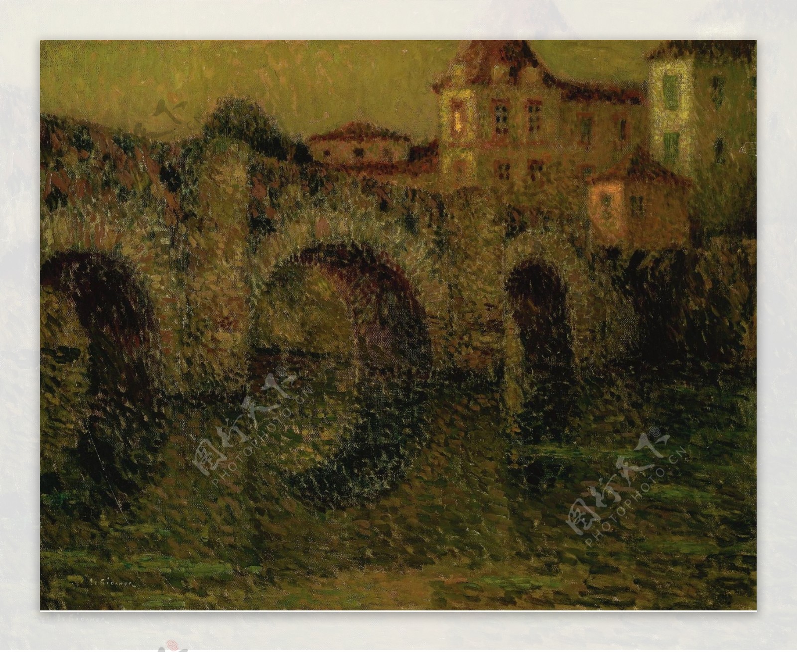 HenriLeSidanerTheBridgeatTwilightDinan1911画家风景画静物油画建筑油画装饰画