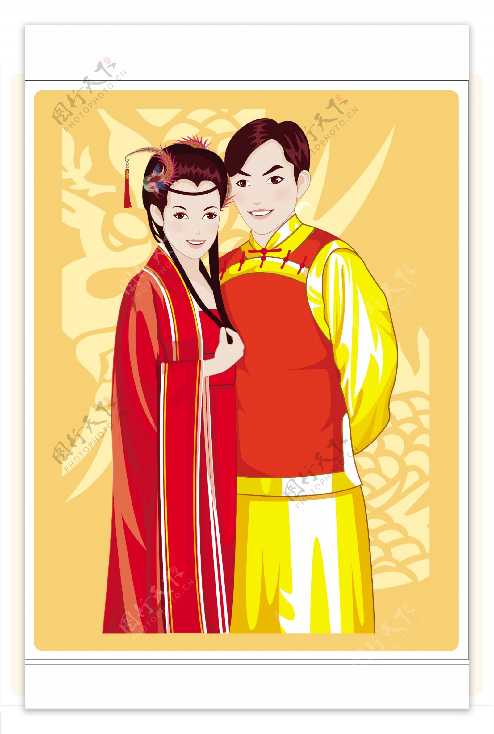 中国传统婚礼新郎新娘矢量素材002