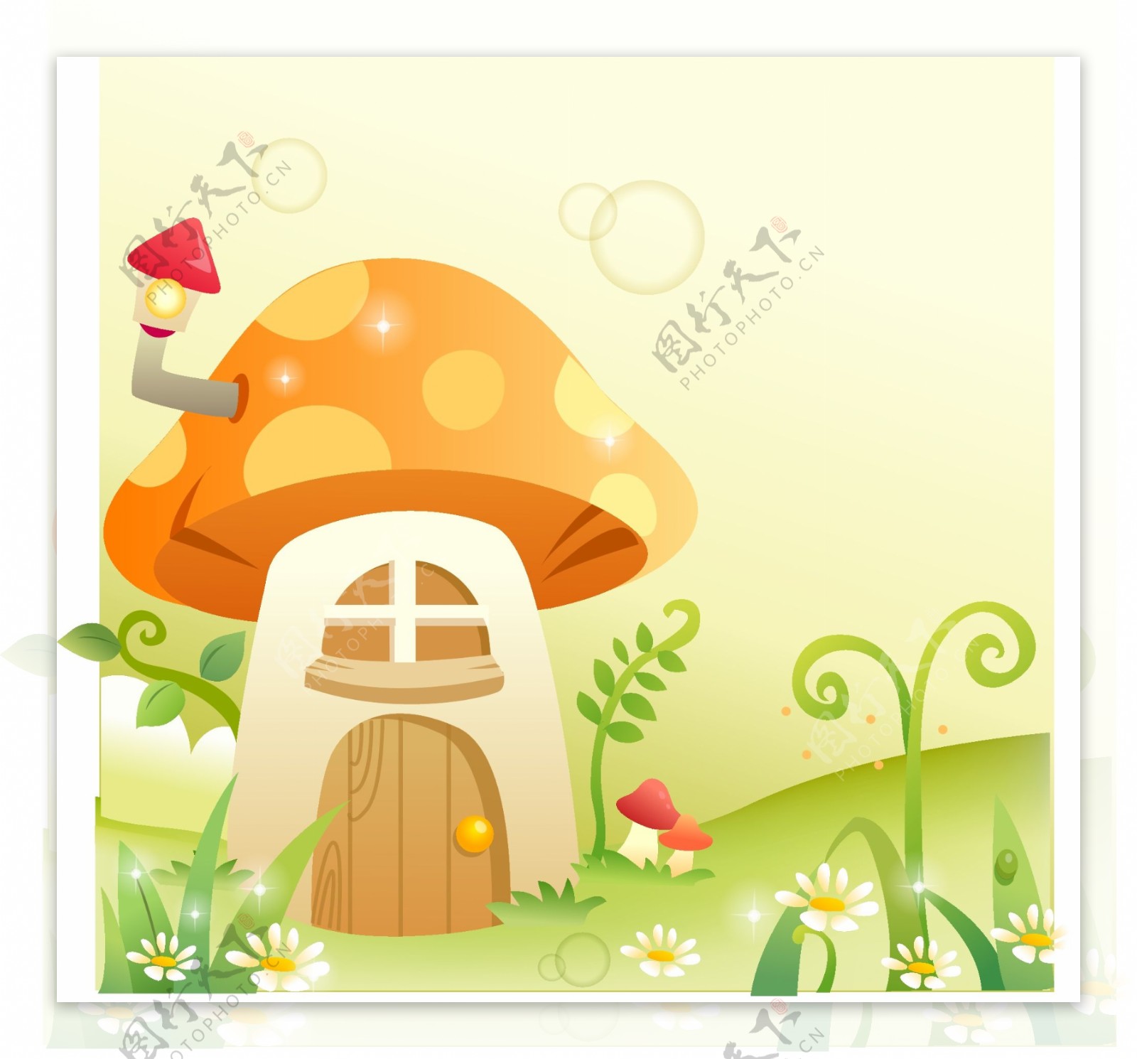 大蘑菇房子风景画