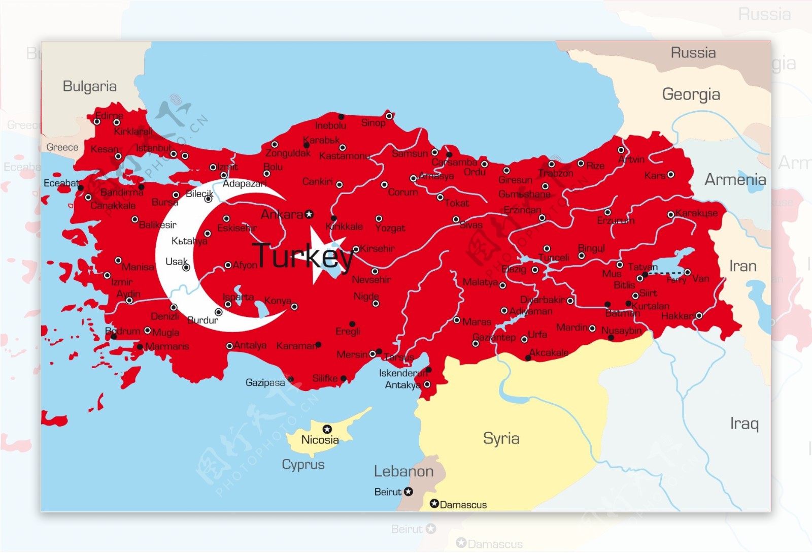 土耳其国家版图矢量图