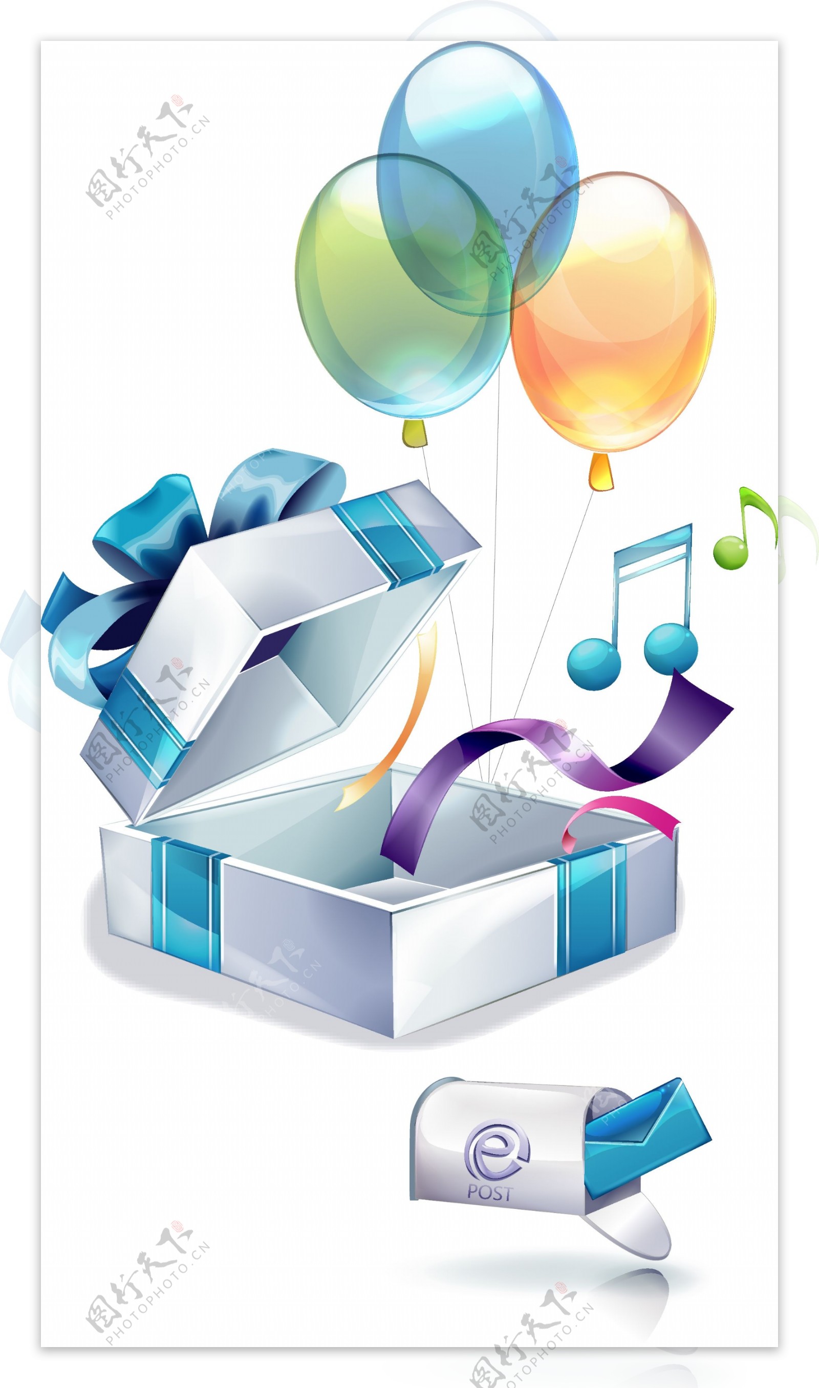 气球彩盒礼品音乐邮件矢量素材