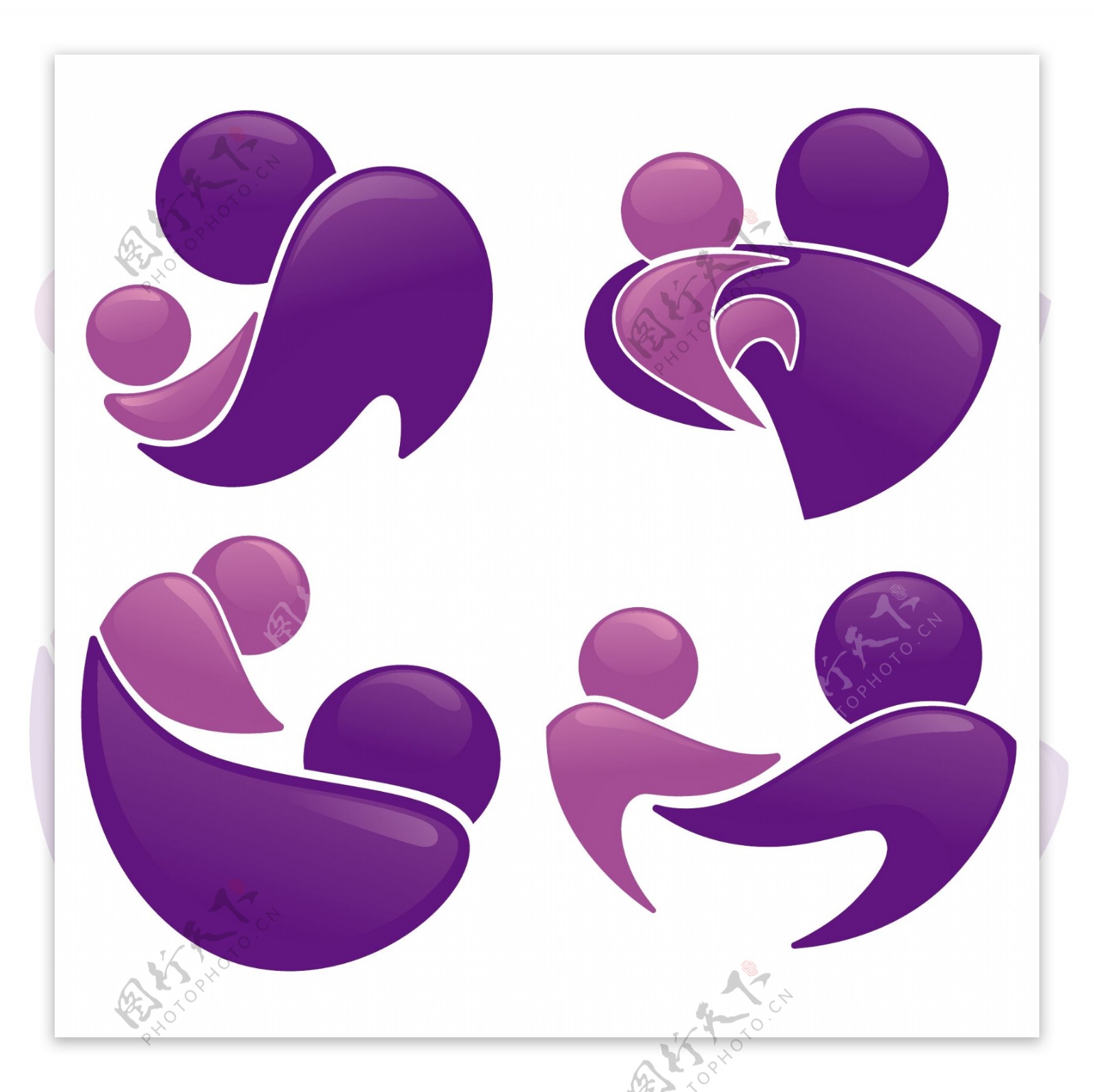 4款紫色母子标志符号矢量素材