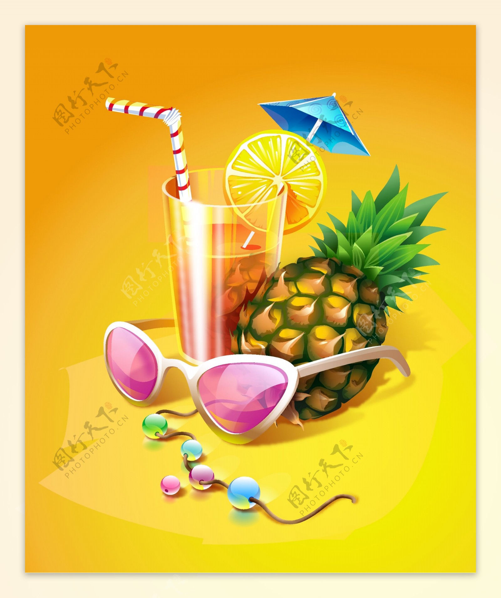 夏日的热带鸡尾酒的矢量图形