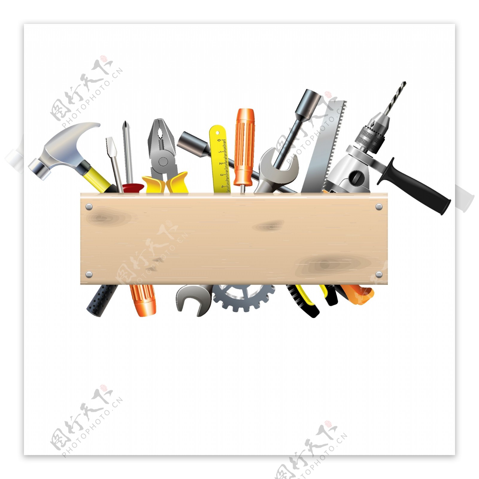 木板和五金工具矢量素材