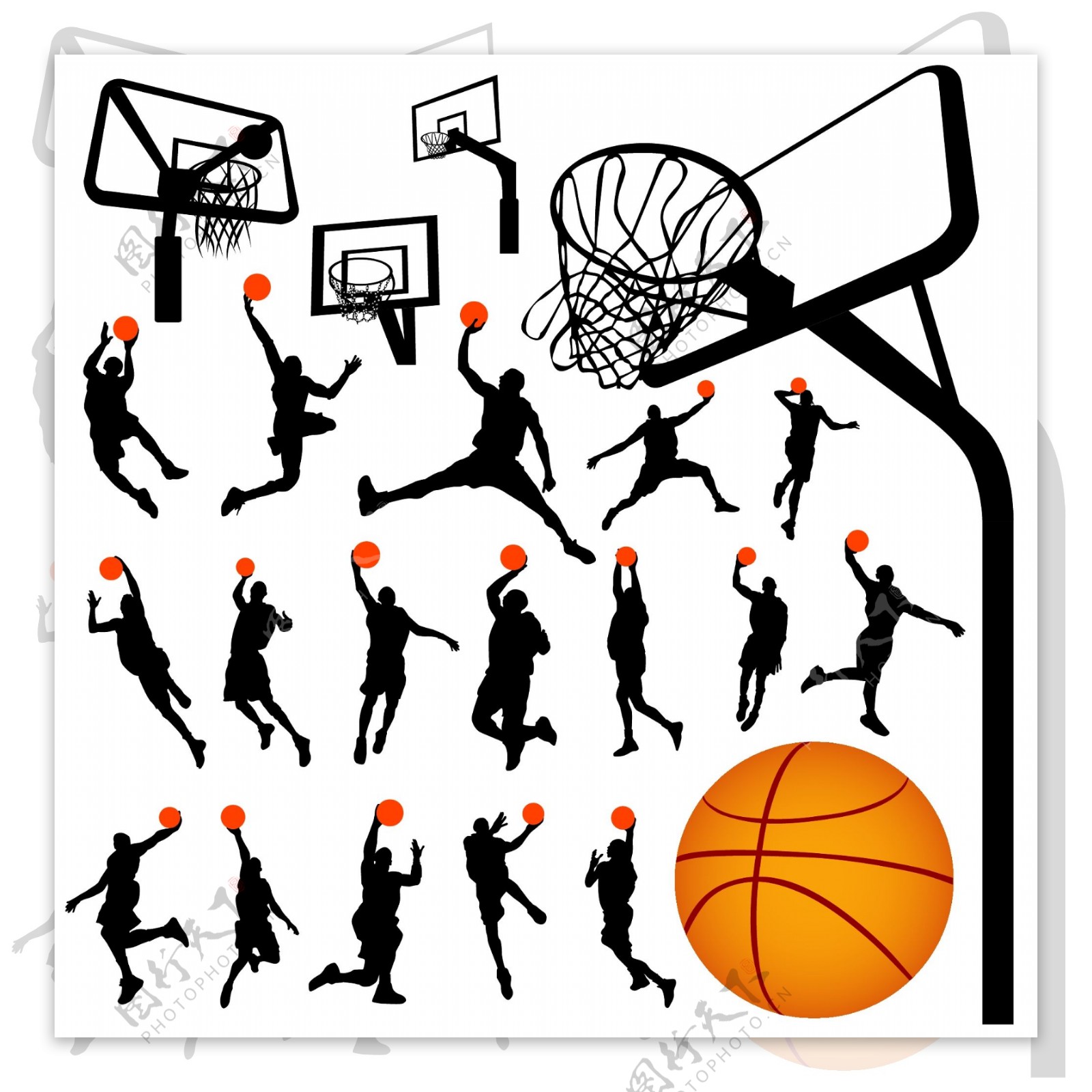 篮球篮球的目标人物剪影矢量素材