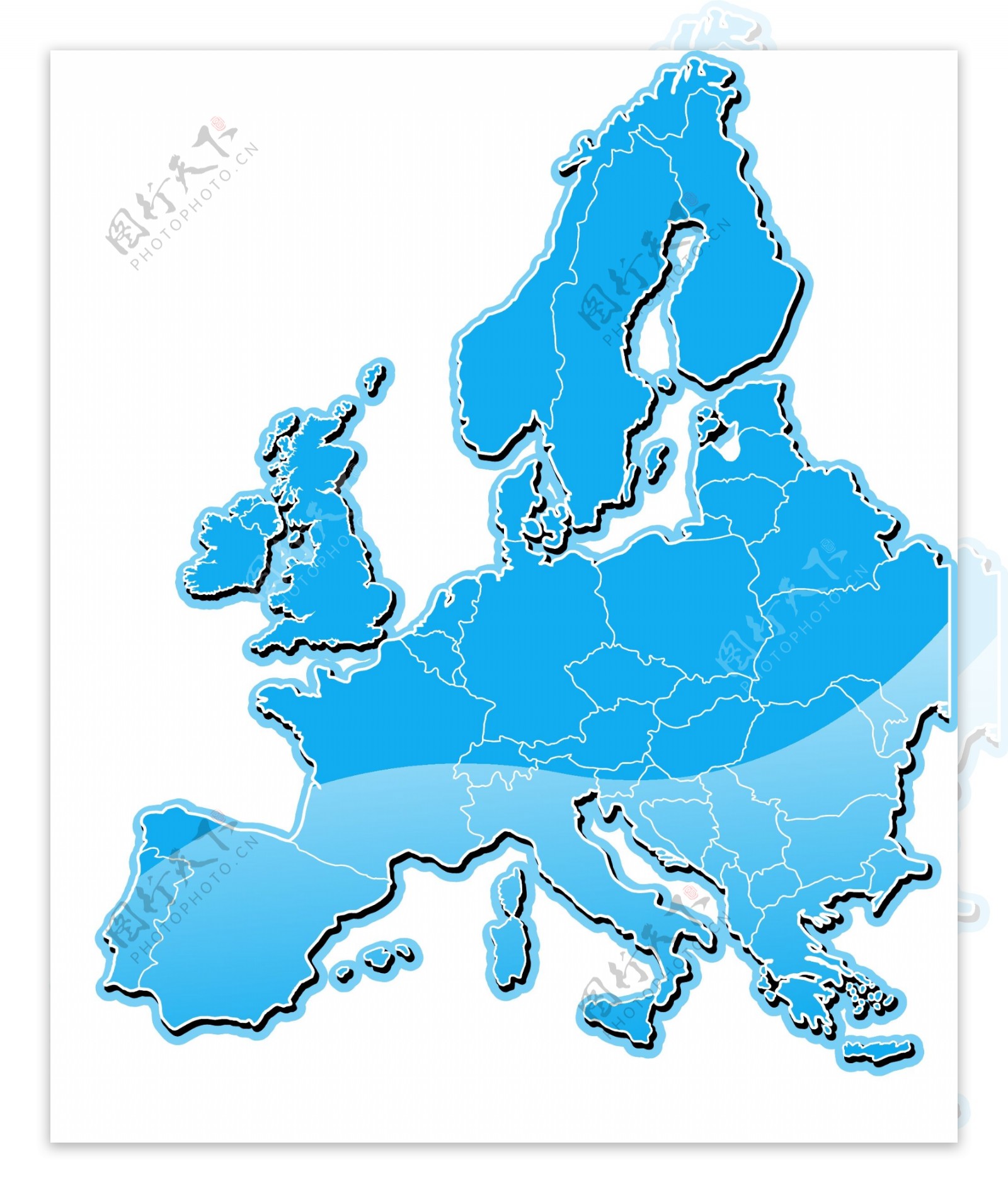 蓝水晶风格板块欧洲矢量地图