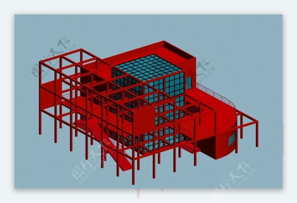 新型红色现代城市景观小建筑3D模型图