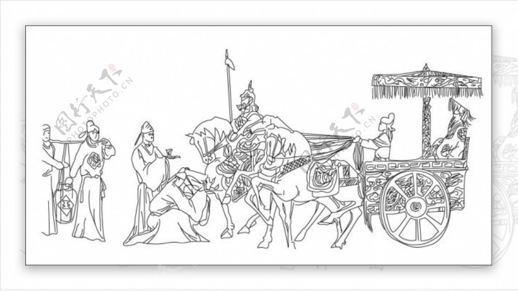 中国古代白描马车人物