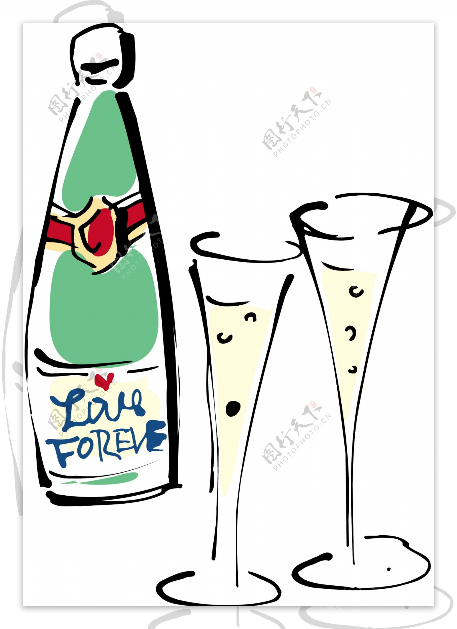 酒瓶与酒杯插画图片