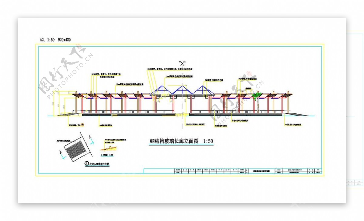 建施长廊立面cad图纸