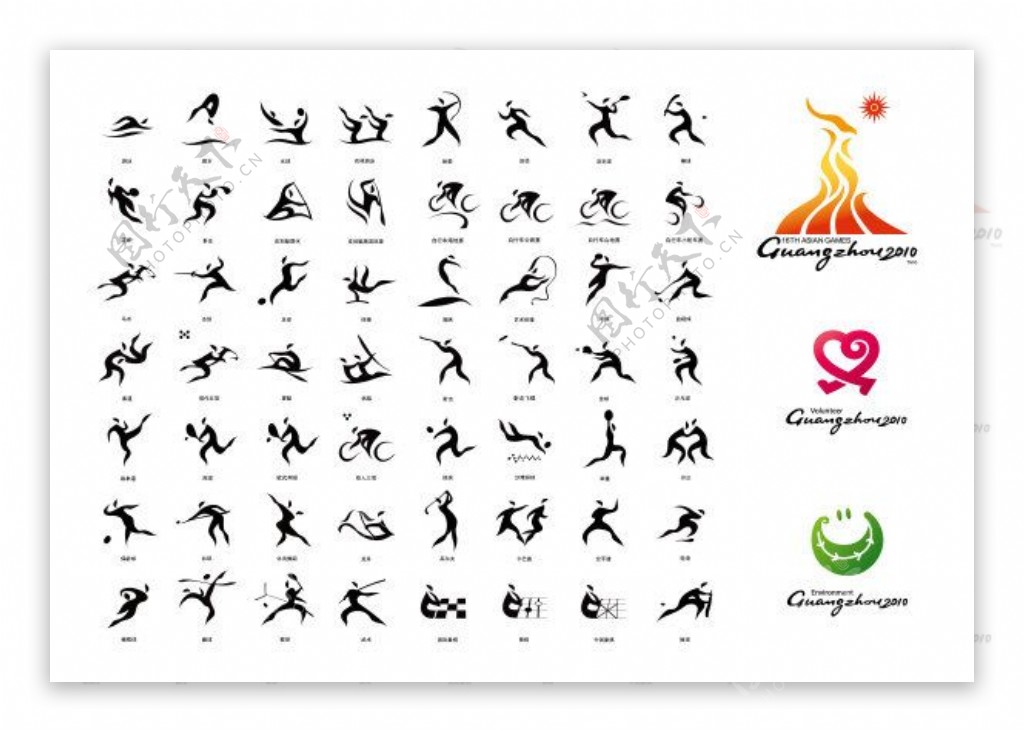 2010亚运会体育图标及二级图标矢量素材