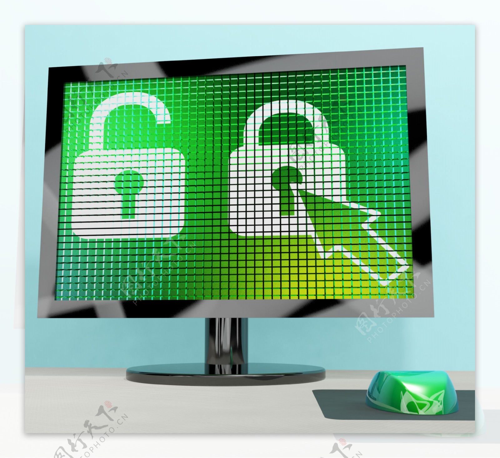 挂锁图标在计算机屏幕上显示的安全保障和保护