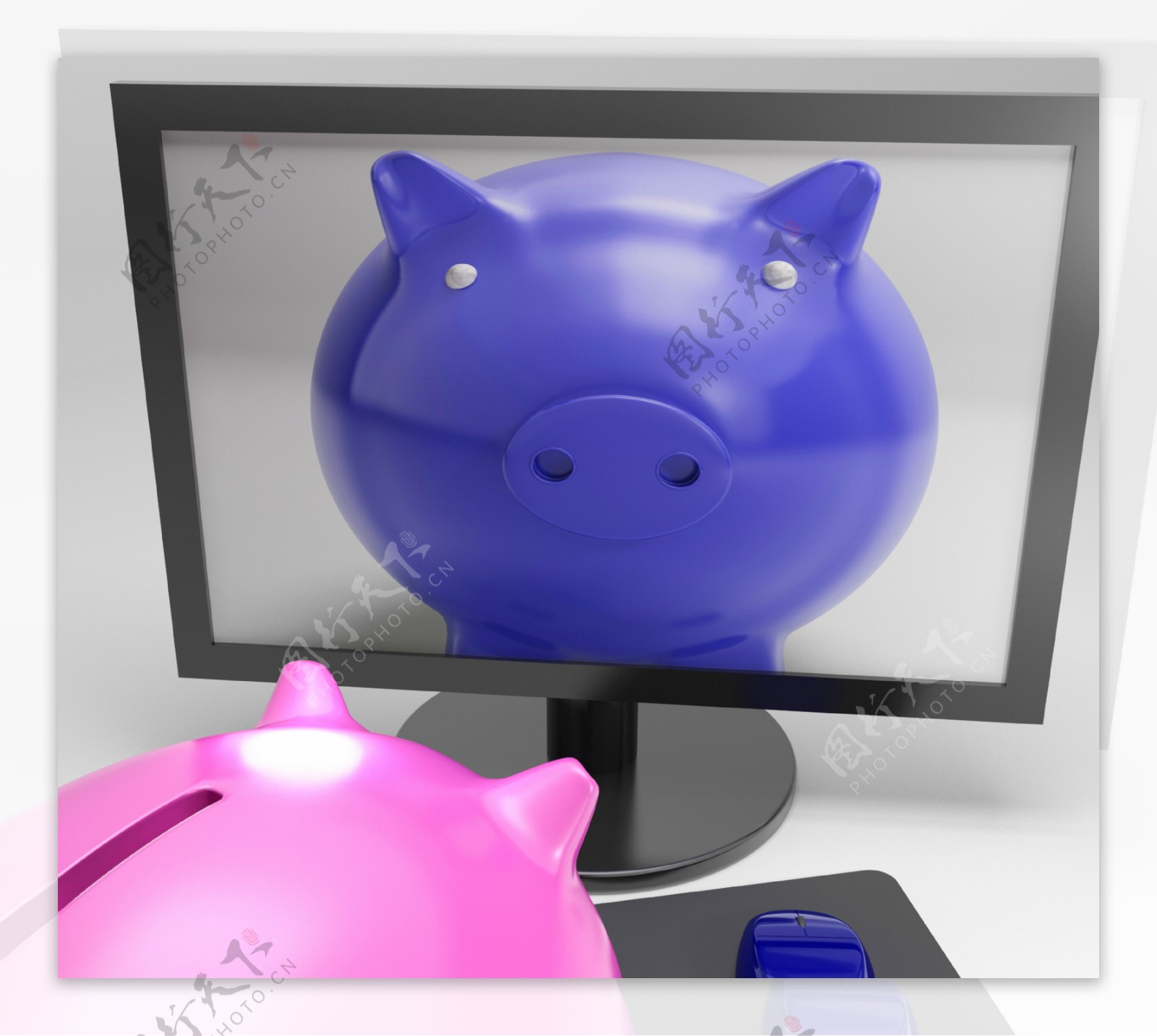 在屏幕上显示的数字媒体的小猪储蓄
