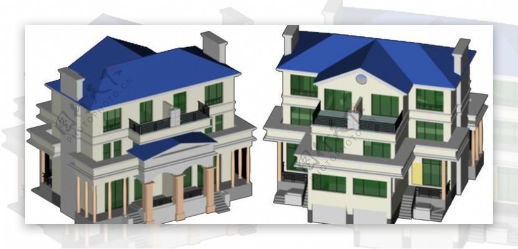 欧式风格三层坡屋顶别墅模型图片