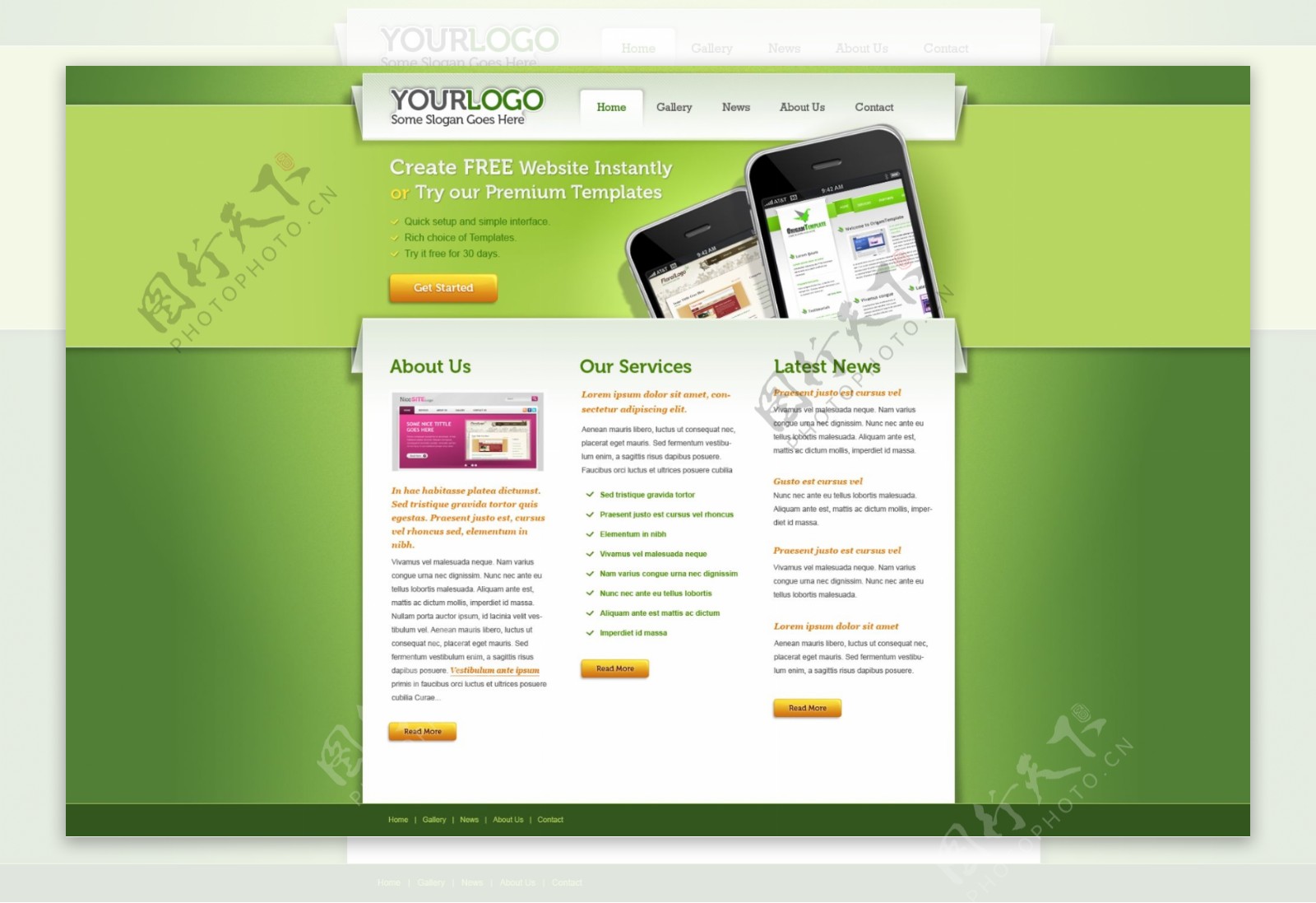 绿色风格手机商务网站设计PS
