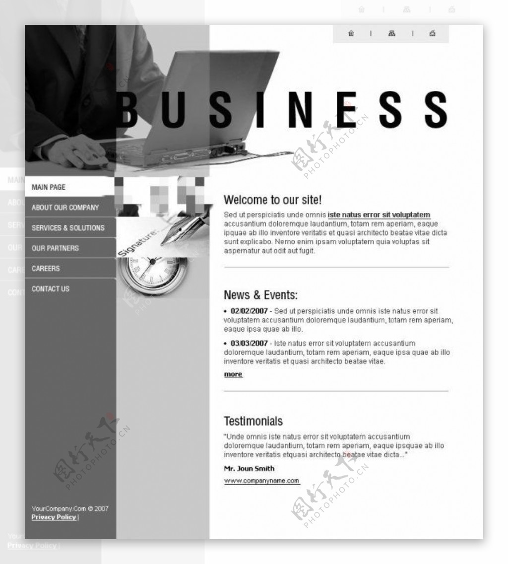 黑白商务风格网页psd模板