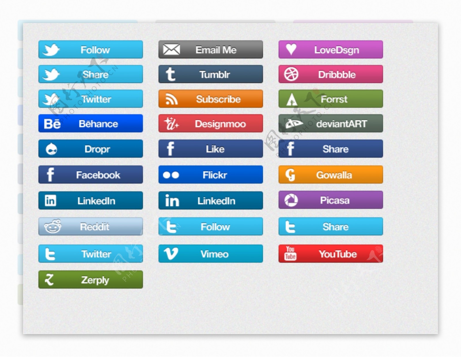 各种各样的社交图标与网站按钮