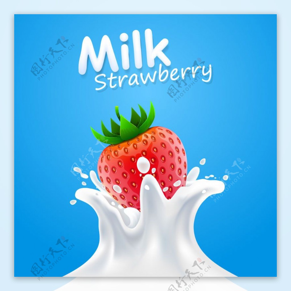新鲜草莓与牛奶矢量素材