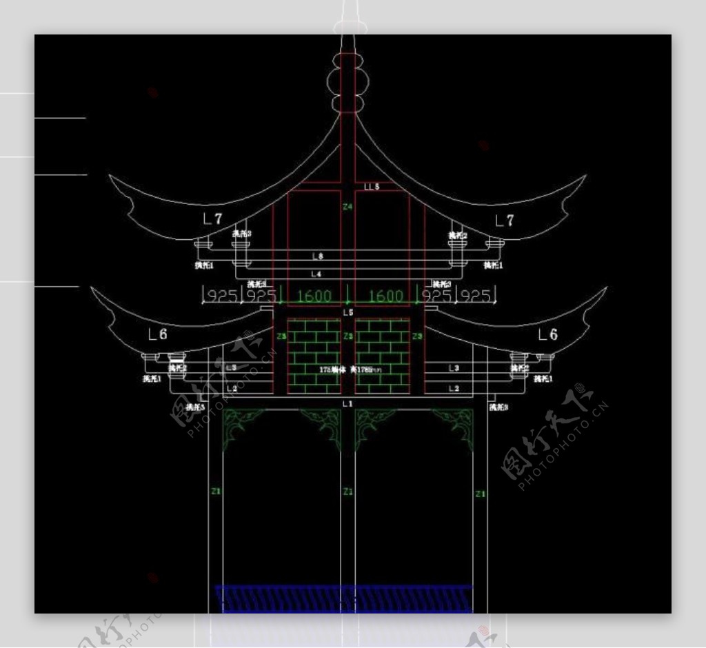 双层六角亭结构图图片