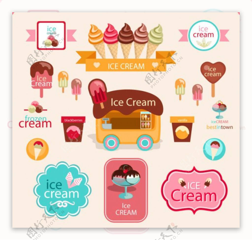 彩色冰淇淋标签矢量素材