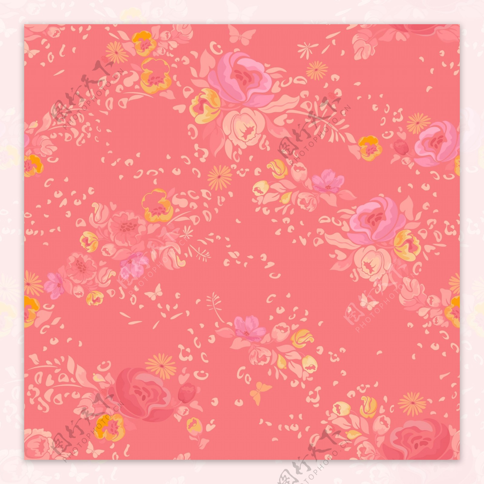 粉红色的花朵矢量无缝图案02