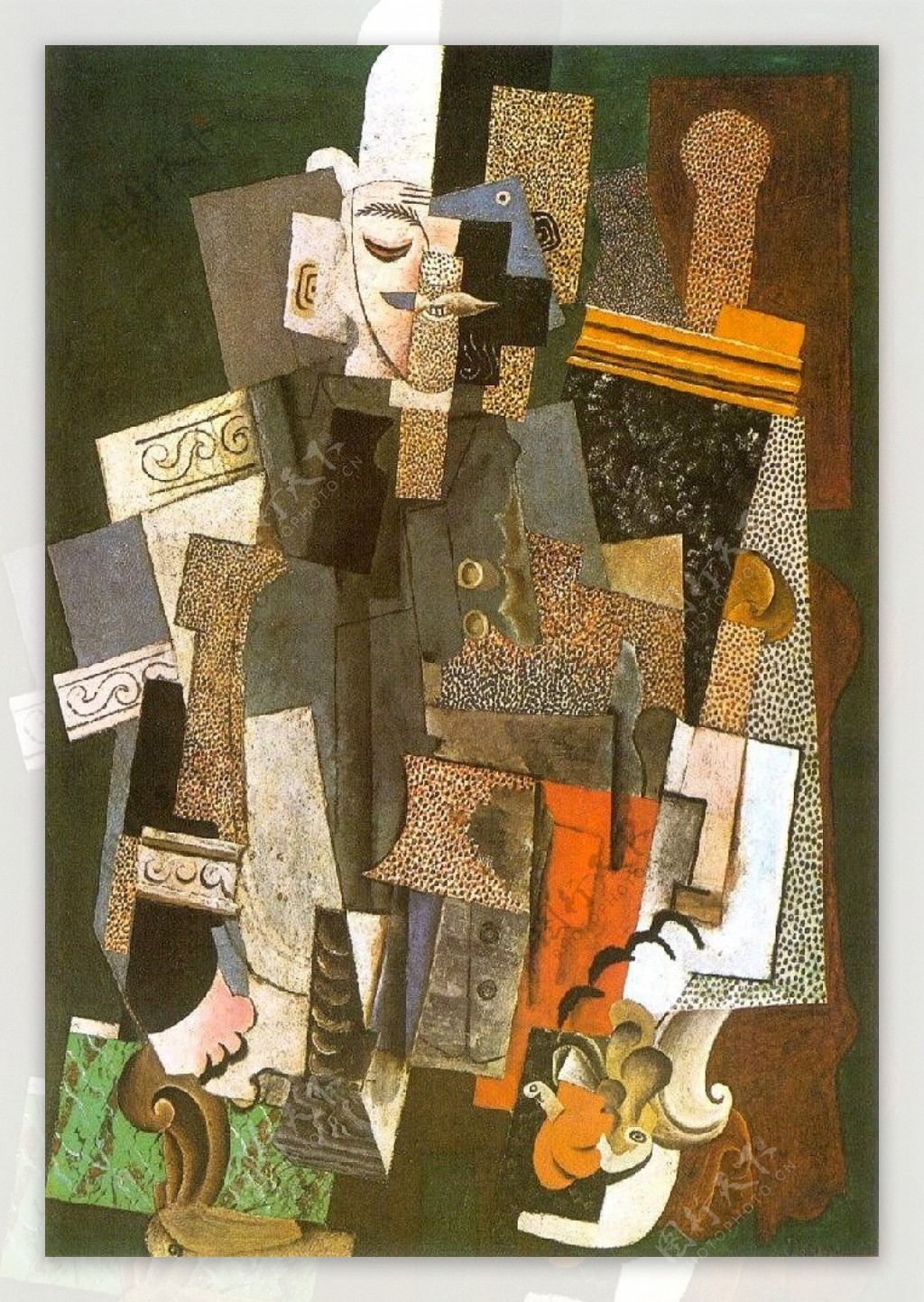 1915Hommeauchapeaumelonassisdansunfauteuil西班牙画家巴勃罗毕加索抽象油画人物人体油画装饰画