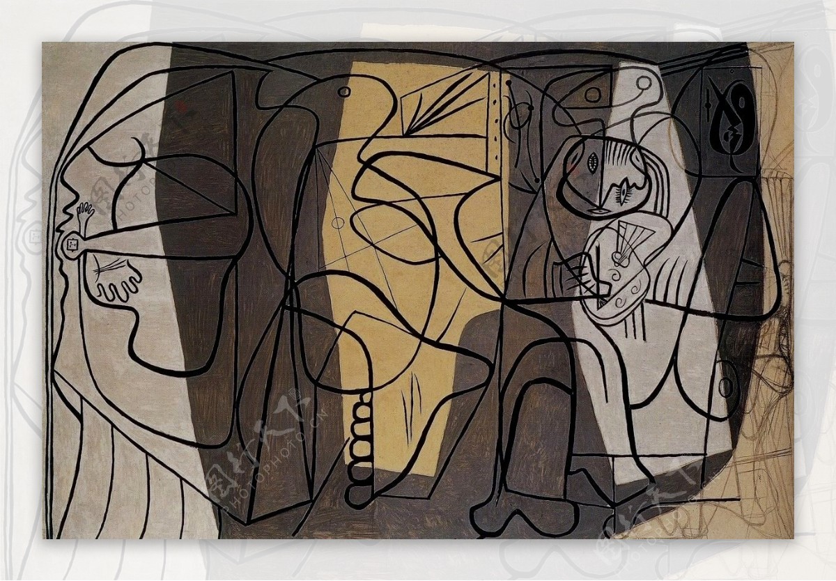 1926Lepeintreetsonmod濡塭西班牙画家巴勃罗毕加索抽象油画人物人体油画装饰画