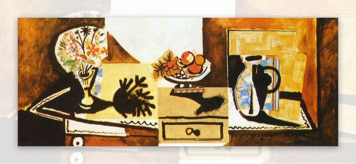 1955Naturemortesurunecommode西班牙画家巴勃罗毕加索抽象油画人物人体油画装饰画