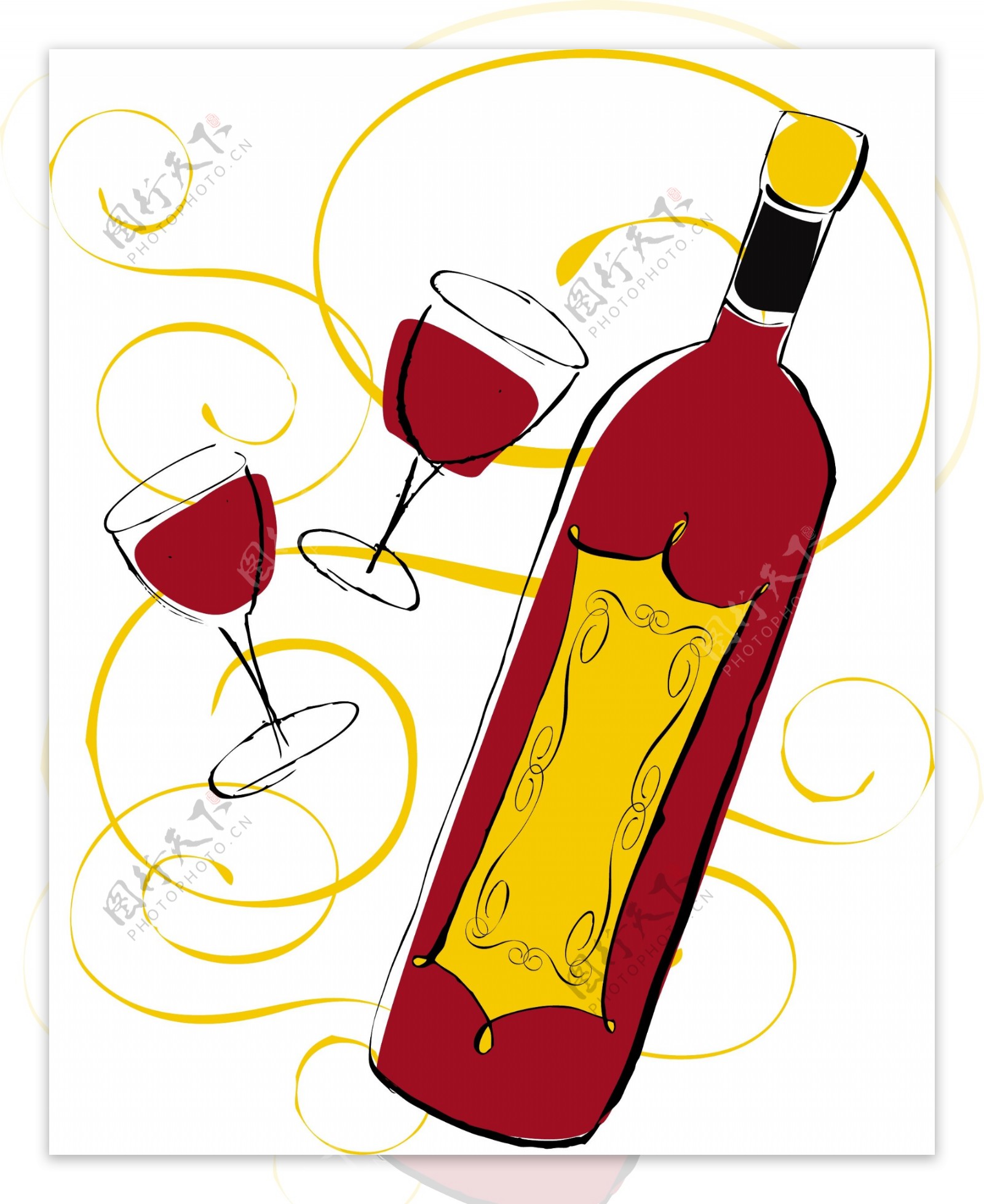 矢量素材手绘红葡萄酒