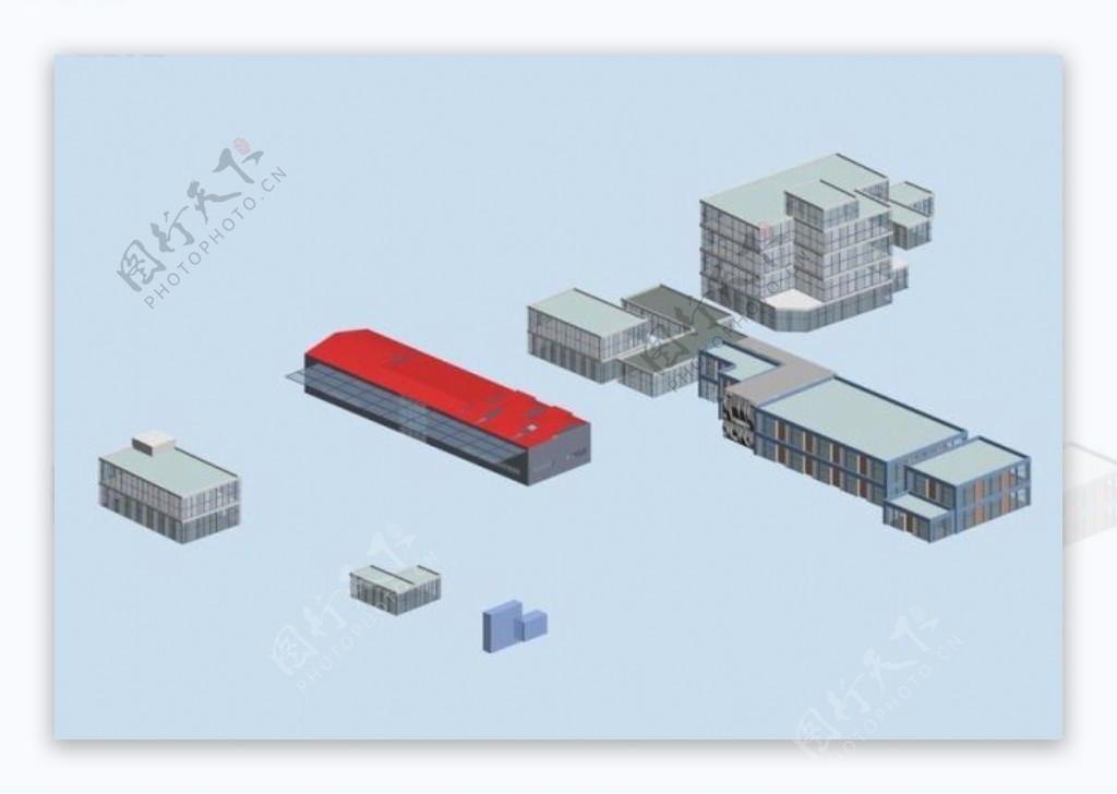 现代厂房组合建筑3d效果图