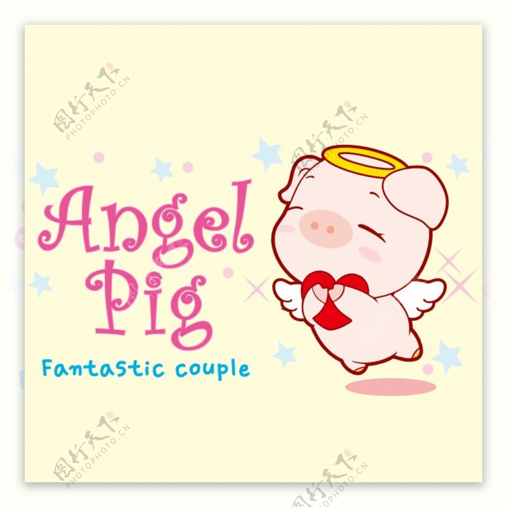 印花矢量图可爱卡通卡通动物小猪天使猪免费素材