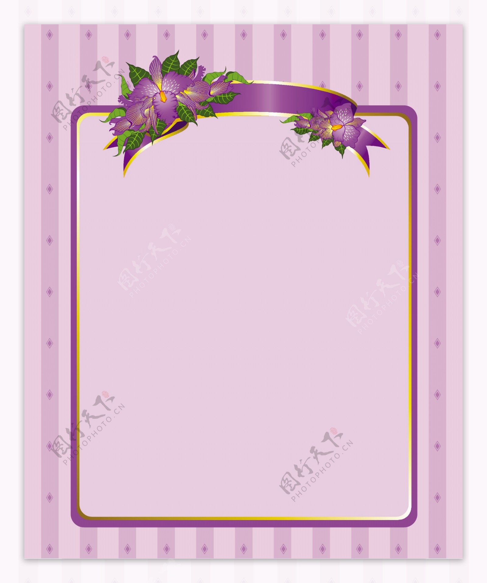 紫色鲜花装饰框矢量图