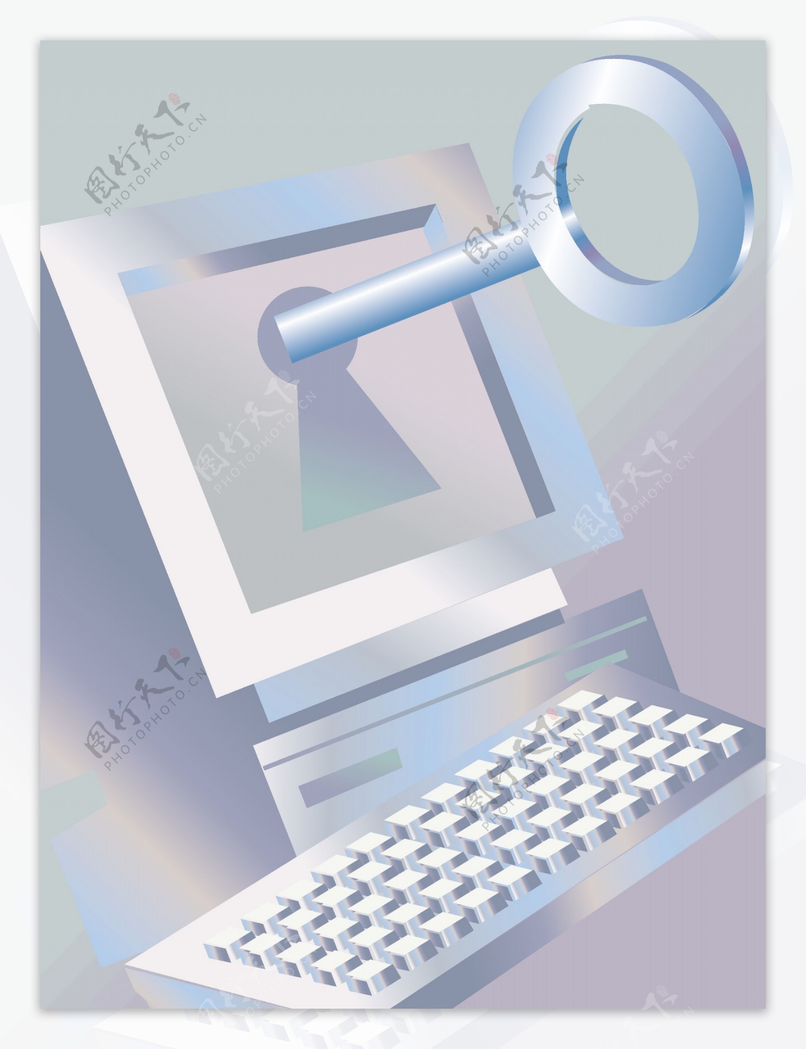 钥匙电脑商务科技背景图片