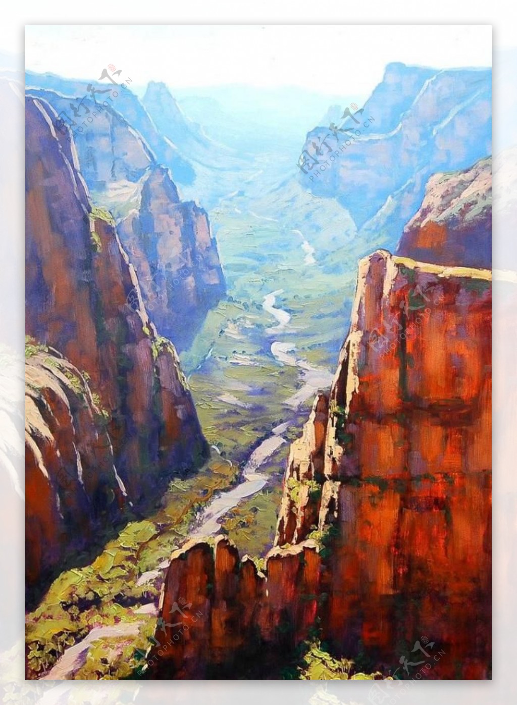 油画峡谷景观图片