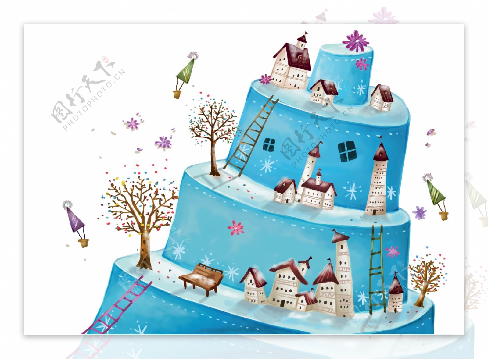 蛋糕上的房子插画