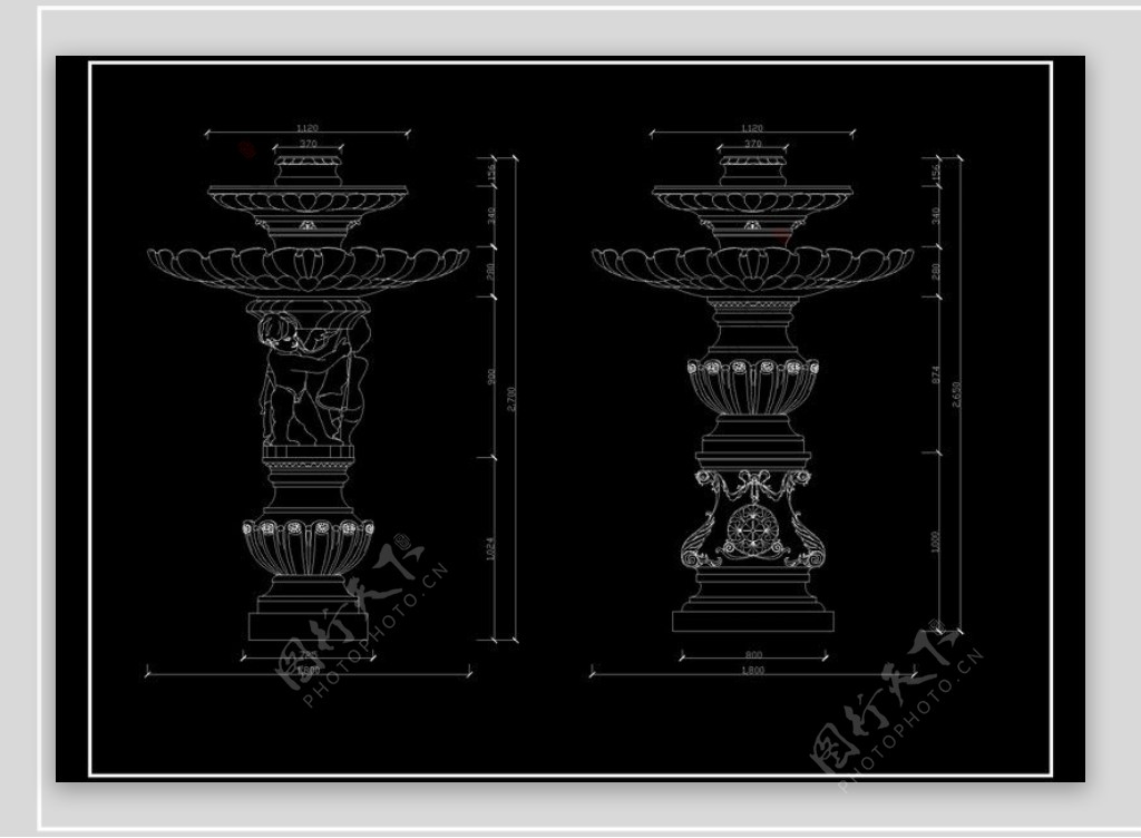 喷泉及花盆造型CAD大样图