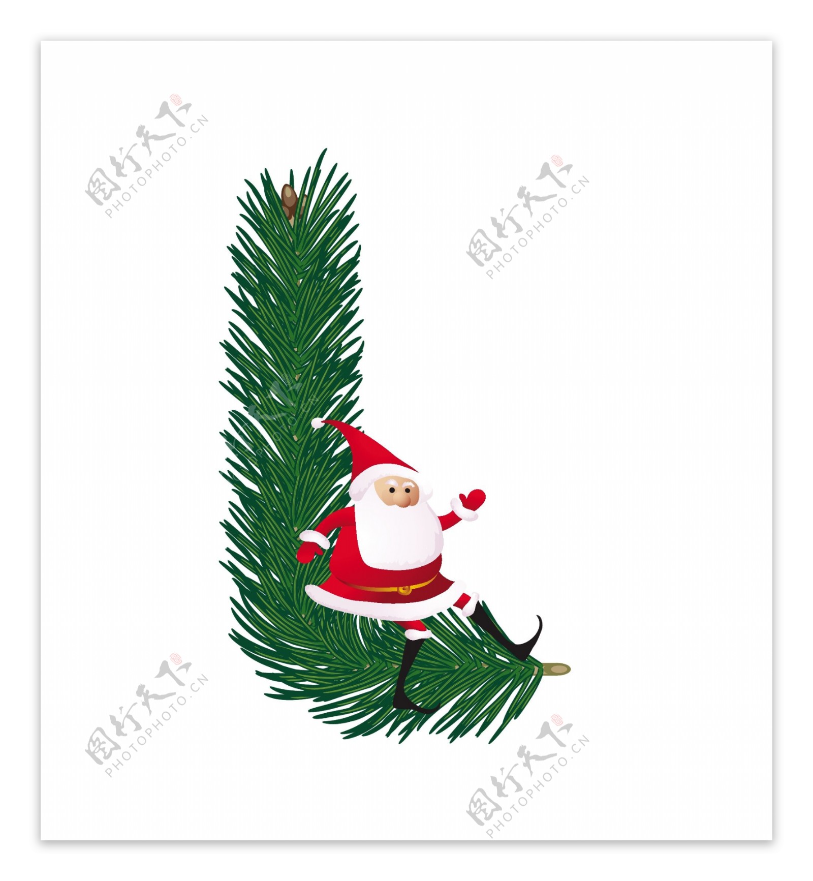圣诞装饰杉树的ABC字母L向量有趣的圣诞老人