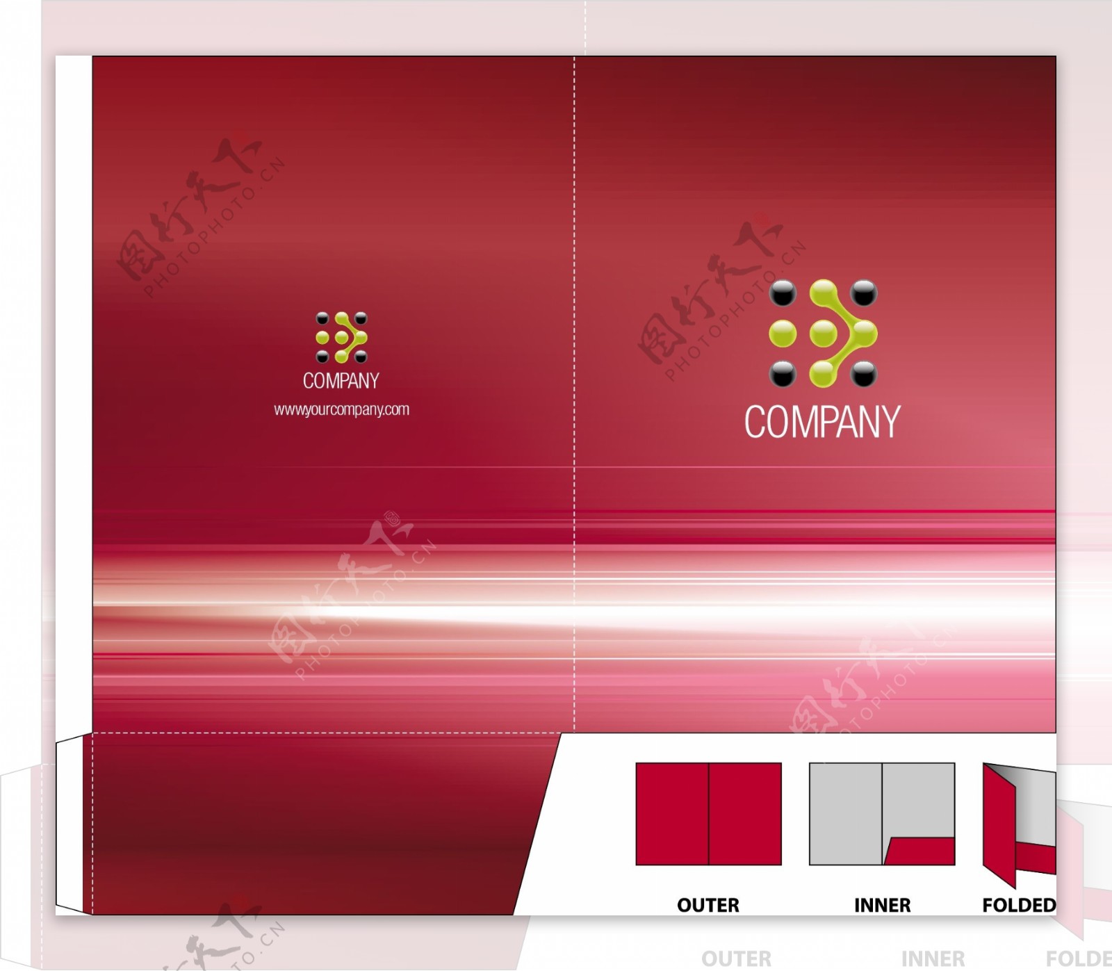 红色企业vi文件夹封面设计动感光线图片