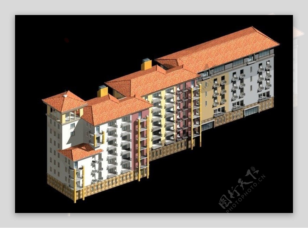 欧式现代风格尖顶公共建筑3D模型