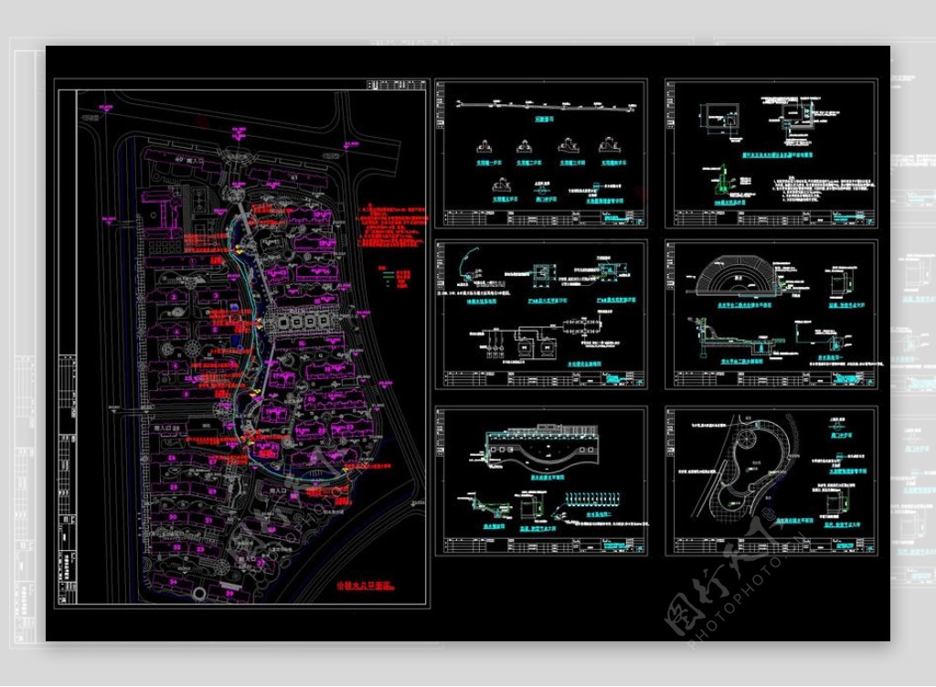 南昌某小区水景cad给排水设计图纸