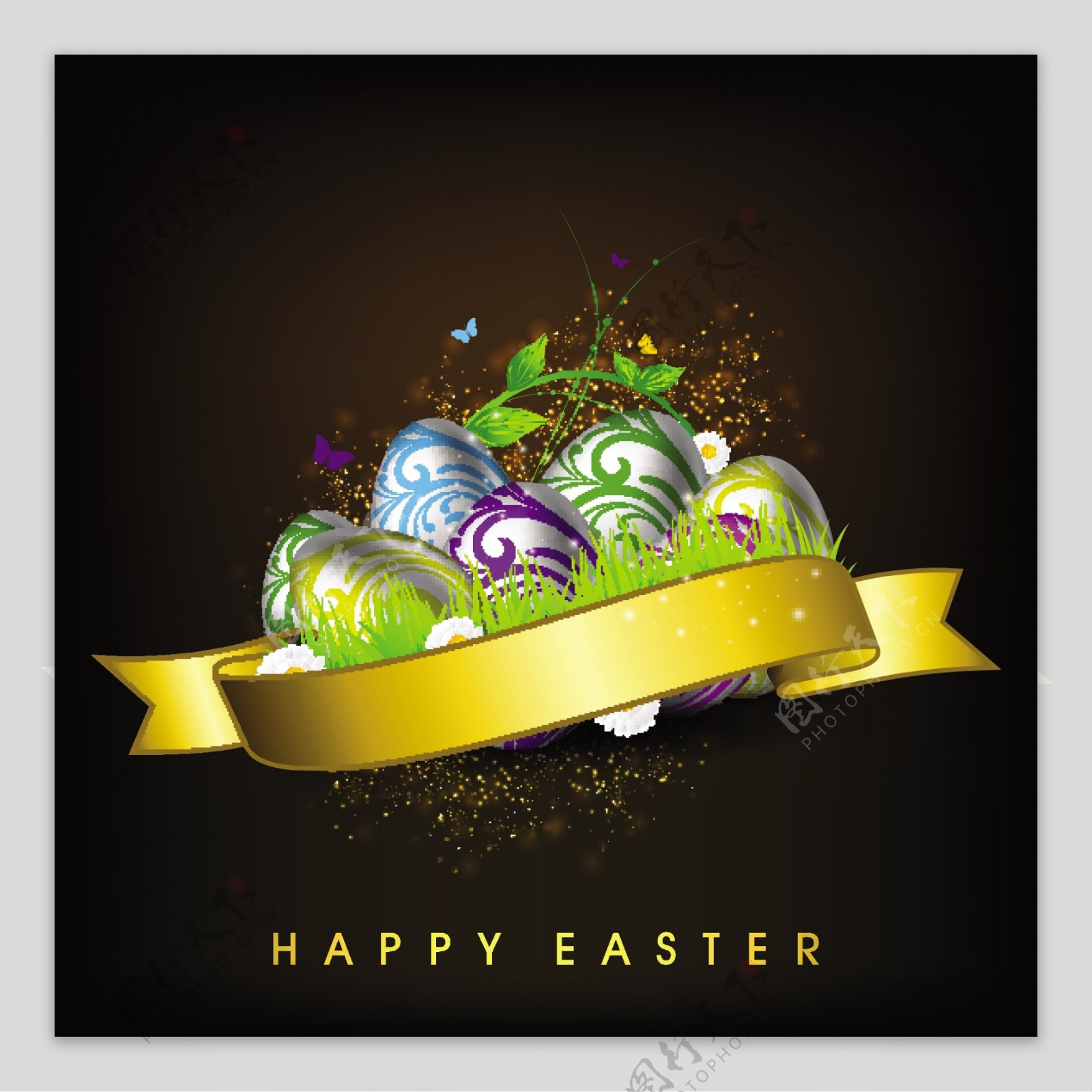 复活节快乐的背景或卡具有创造性和装饰蛋