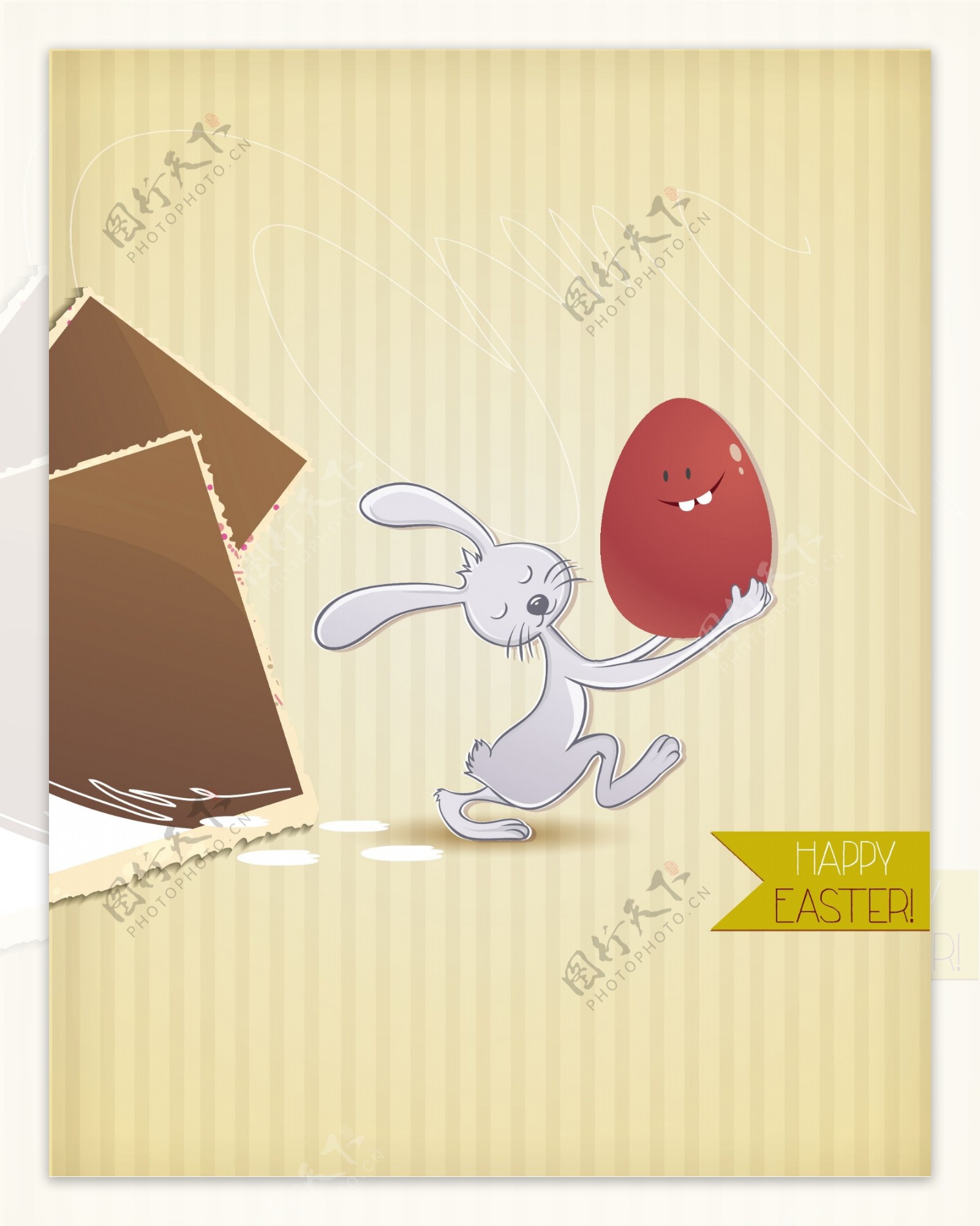 复活节插画与复活节彩蛋和兔子相框