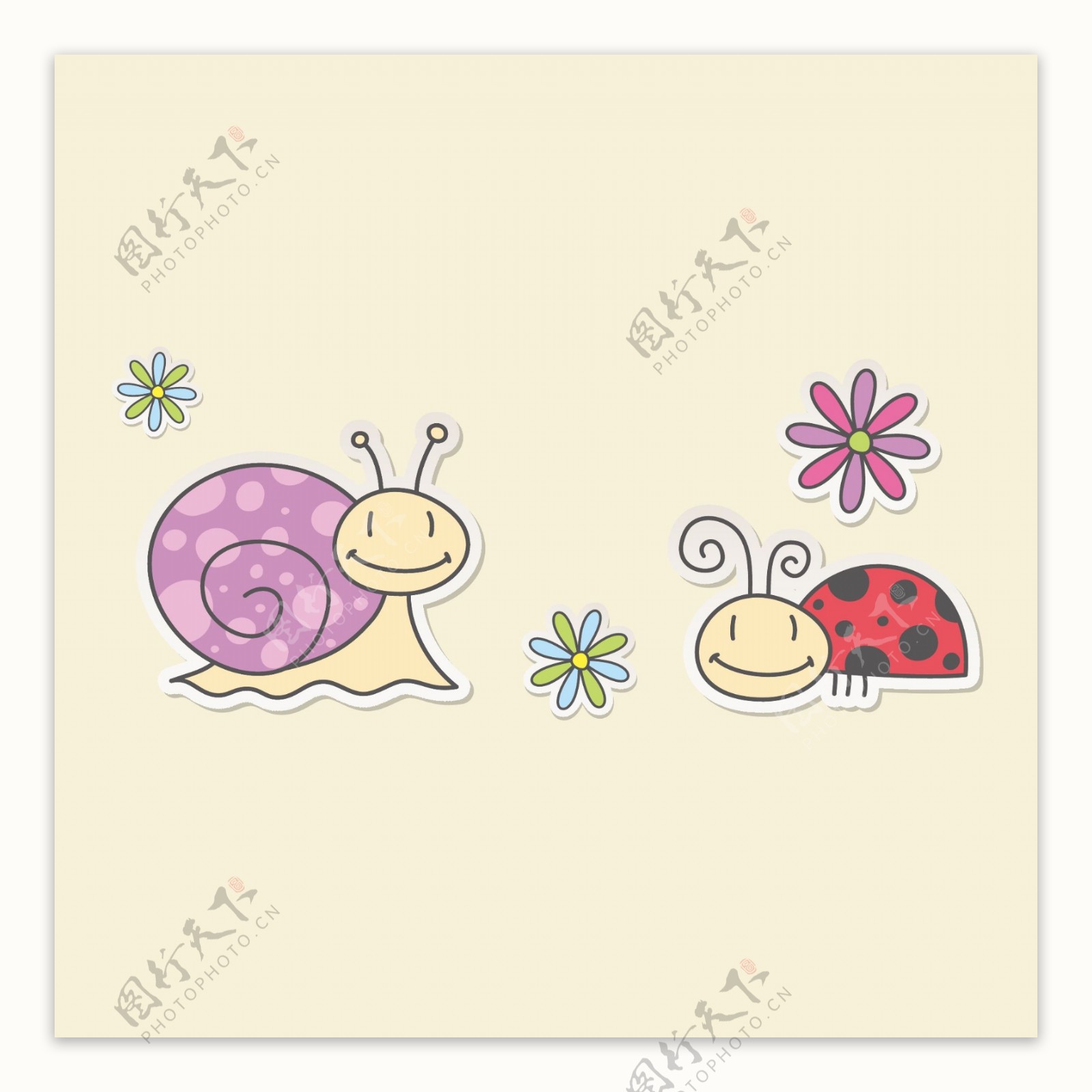 印花矢量图可爱卡通卡通动物蜗牛植物免费素材