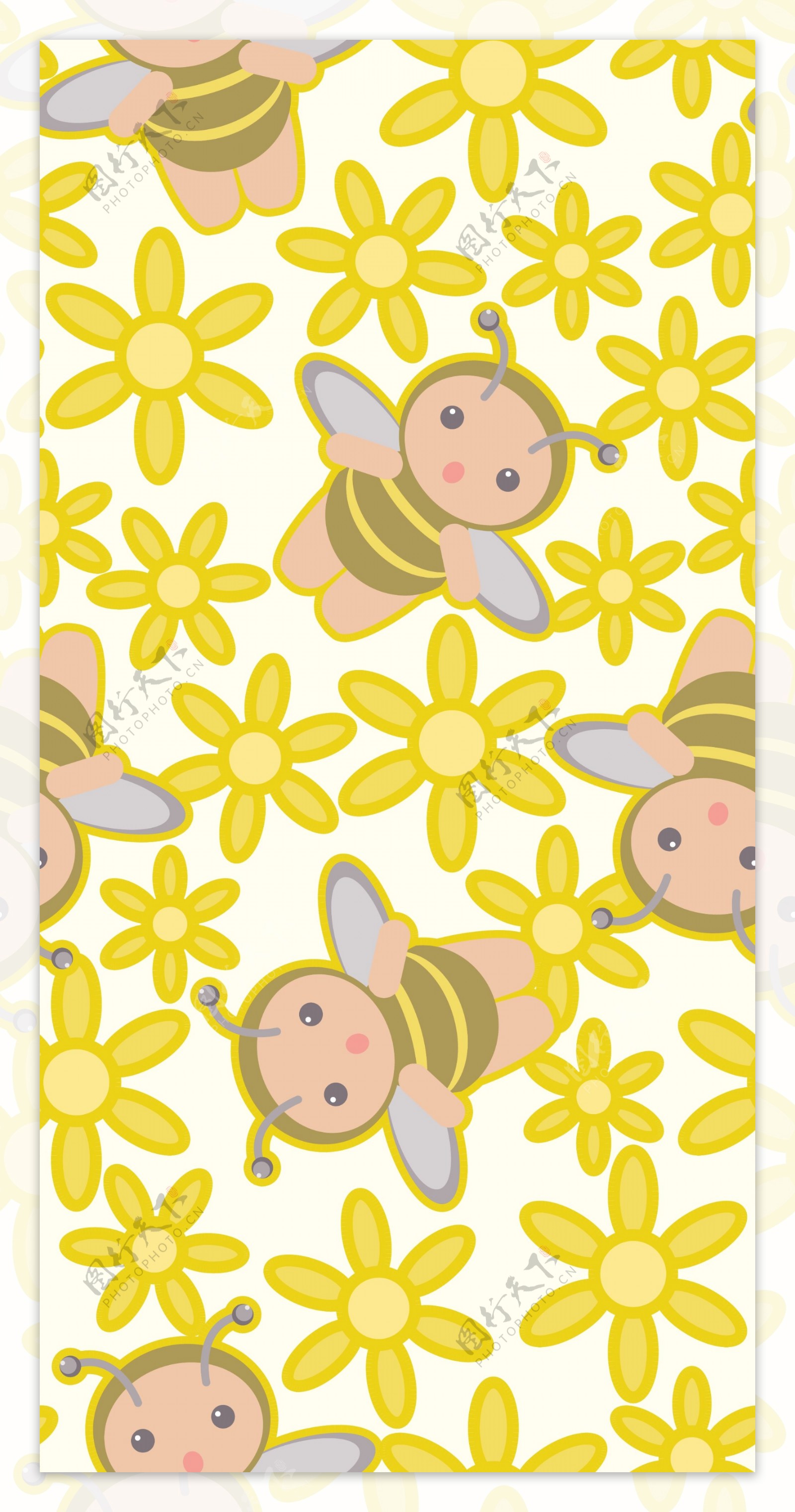 可爱蜜蜂花朵连续背景矢量素材3